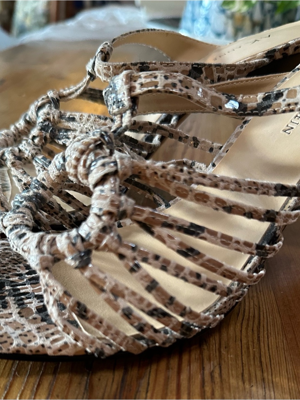 Anne Klein Beige Snake-Print Strappy Heel Sandals - Picture 2 of 7